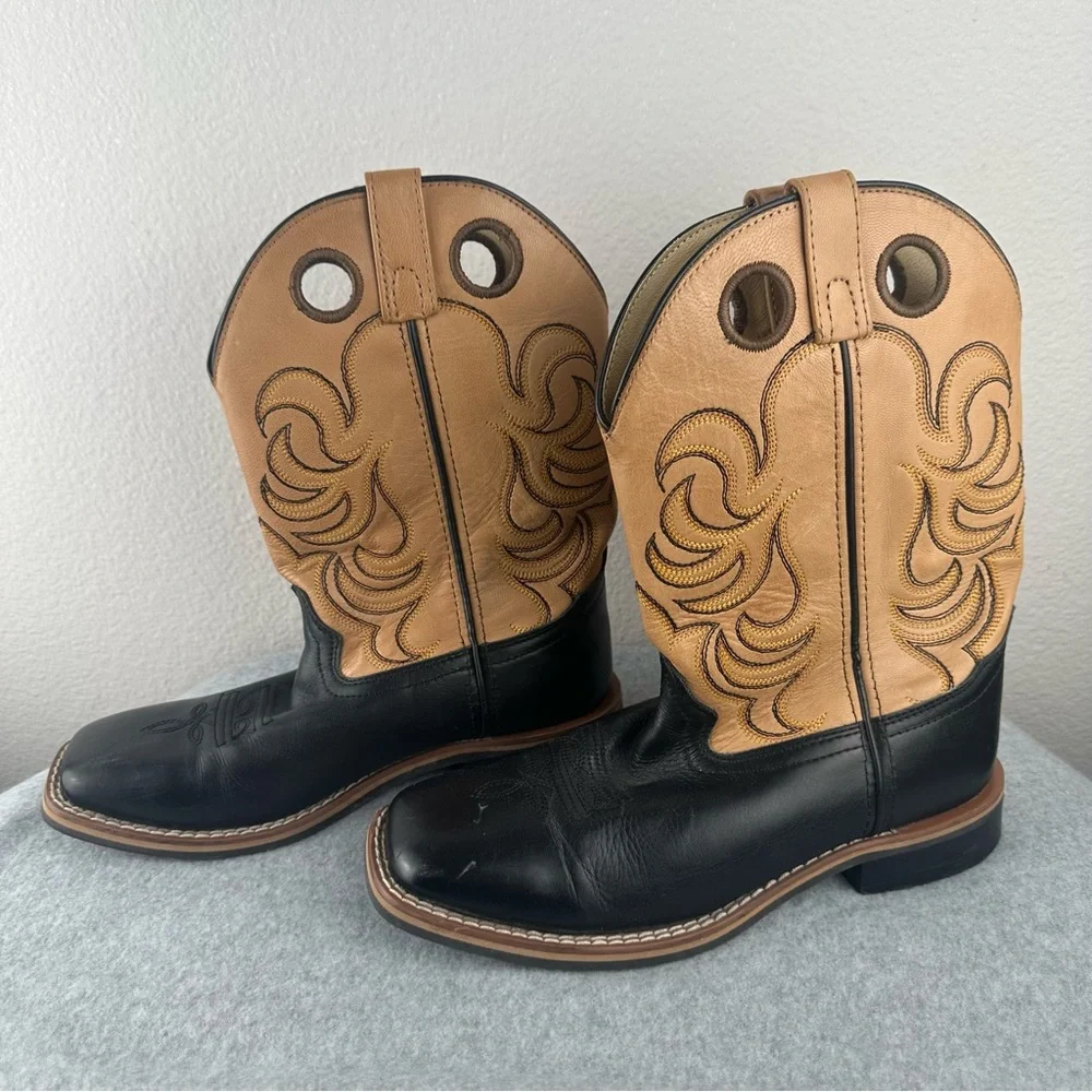 Smoky Mountain Leather Cowboy Boots Tan & Black Size Youth 4.5 Western Rodeo